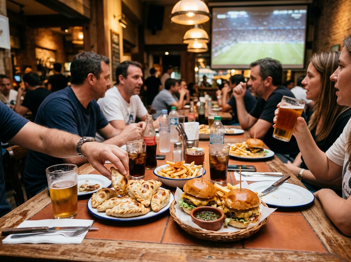 Food and drinks shared at a table before a match