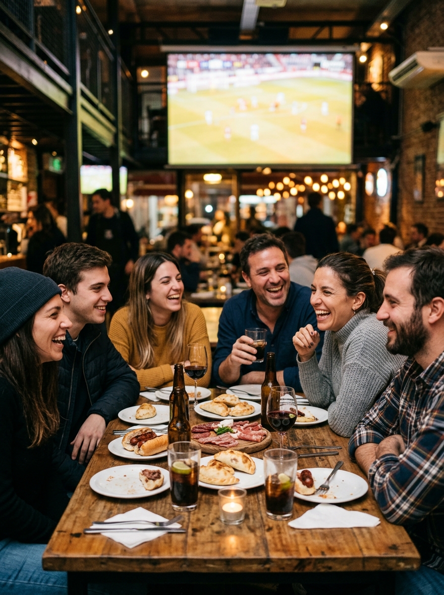 Adult friends seated around a group table