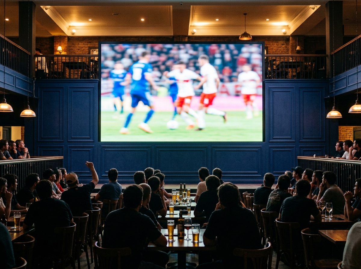 Large sports screen viewed from inside the venue
